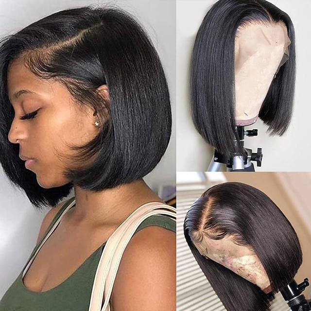 

Short Straight 13x4 Frontal Bob Wigs Human Hair Pre Plucked for Black Women Lace Front Wigs Human Hair 8 Inch-28 Inch 150% Density with Baby Hair