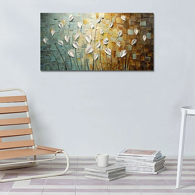 Home & Garden Wall Art | Oil Painting Handmade Hand Painted Wall Art Modern Thick Oil Knife White Flowers Abstract Home Decorati