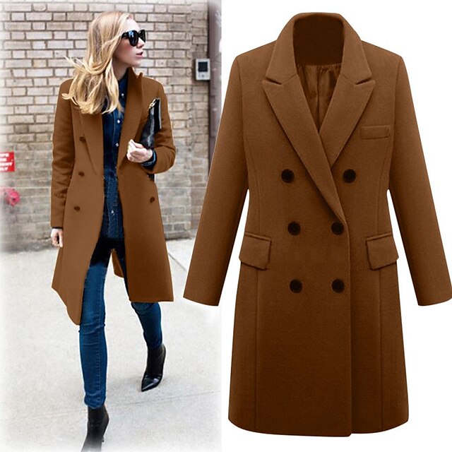 Womens Clothing Womens Outerwear | Womens winter mid-length plus size woolen womens coat seven-color eight-size double-breasted 