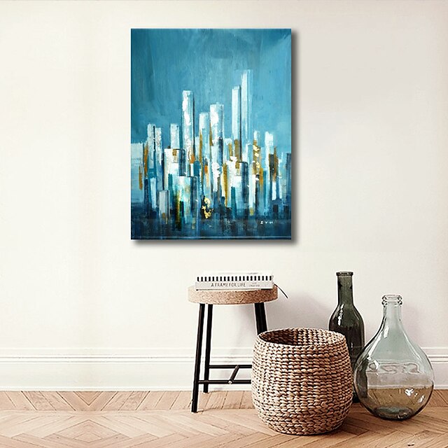 Home & Garden Wall Art | Oil Painting Handmade Hand Painted Wall Art Modern Abstract Blue City Building Landscape Home Decoratio