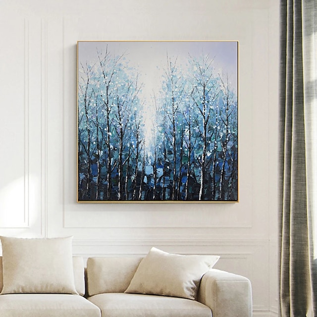 Home & Garden Wall Art | Oil Painting Handmade Hand Painted Wall Art Abstract Blue Forest Landscape Home Decoration Decor Rolled