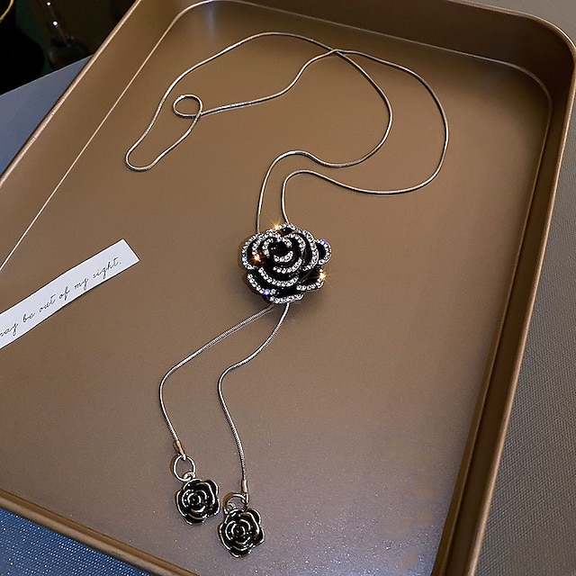 Shoes & Bags Fashion Accessories | Long Necklace Womens Floral Roses Elegant Korean Cute Black 82.6 cm Necklace Jewelry 1pc for 