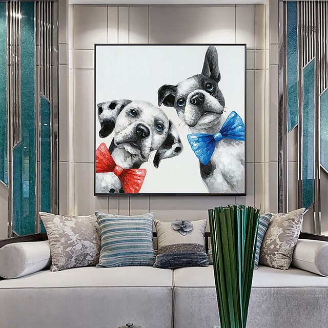 Home & Garden Wall Art | Oil Painting Handmade Hand Painted Wall Art Modern Abstract StyleAnimal Cartoon Cute Two PuppiesHome De