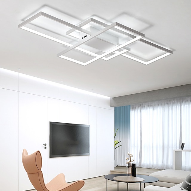  105 cm led 3-lys loftslampe aluminium geometrisk mønster lineært flush mount lys moderne stil malet finish dæmpbar kontor spisestue lys kan kun dæmpes med fjernbetjening