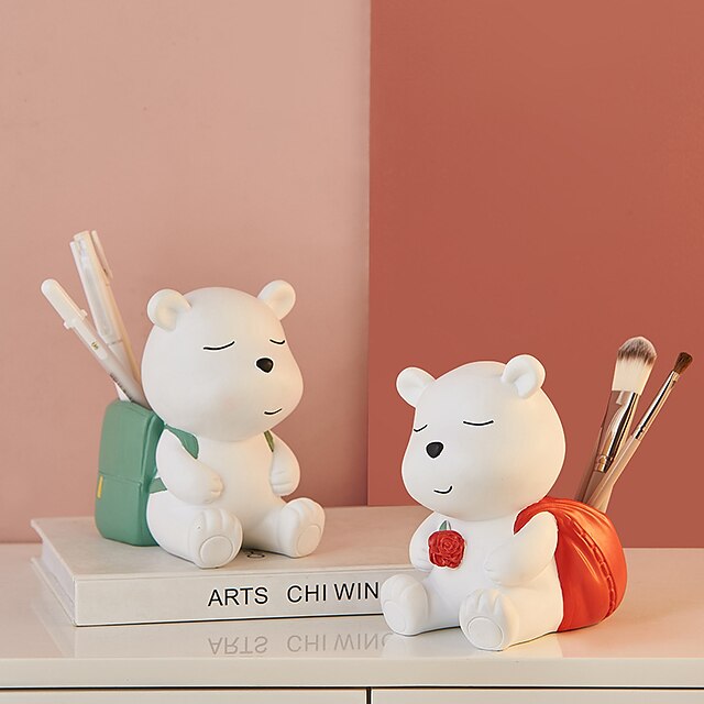 Consumer Electronics Stationery | Bear Pen Holder Desktop Decoration Student Desk Makeup Brush Storage Box 1pcs 9.6*13.3*14.8 cm