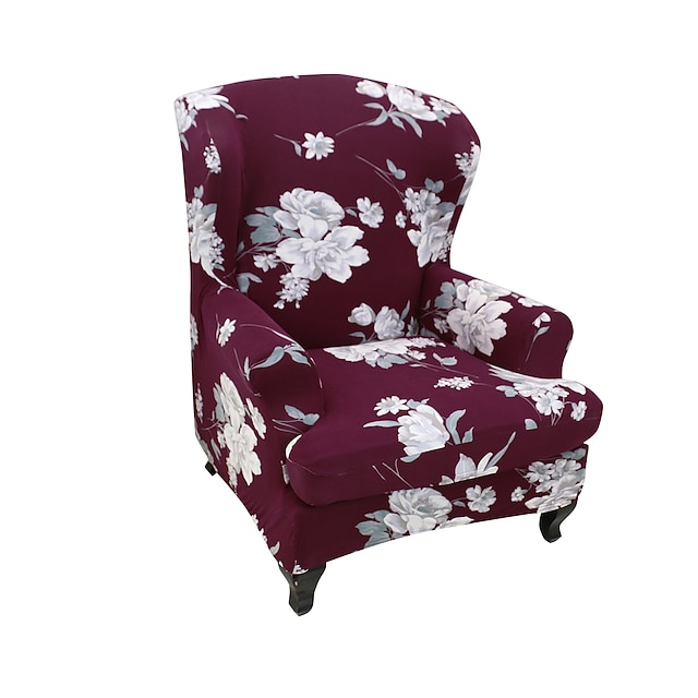 1 Set of 2 Pieces Floral Printed Stretch Wingback Chair Cover Wing Chair Slipcovers Spandex
