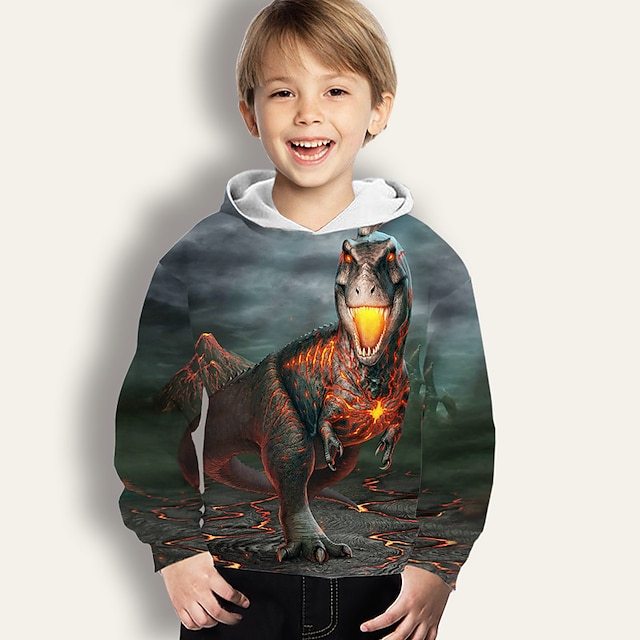 Baby & Kids Boys Clothing | Kids Boys Hoodie Long Sleeve Blue 3D Print Dinosaur Animal Daily Indoor Outdoor Active Fashion Daily