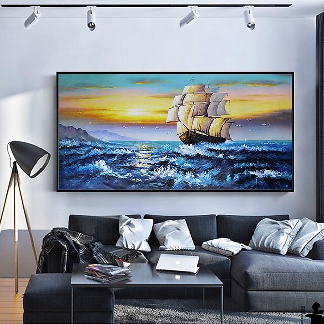 Home & Garden Wall Art | Mintura Handmade Oil Painting On Canvas Wall Art Decoration Modern Abstract Boat Landscape Pictures For