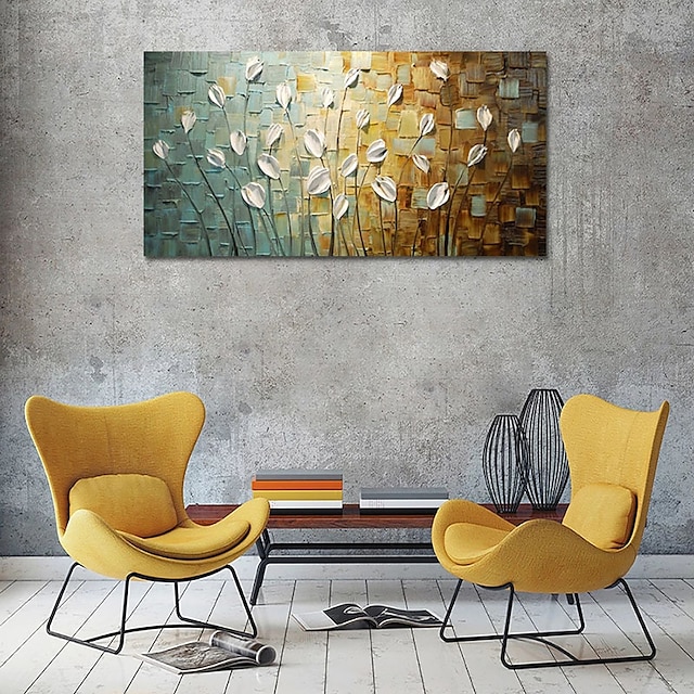 Home & Garden Wall Art | Oil Painting Handmade Hand Painted Wall Art Modern Thick Oil Knife White Flowers Abstract Home Decorati