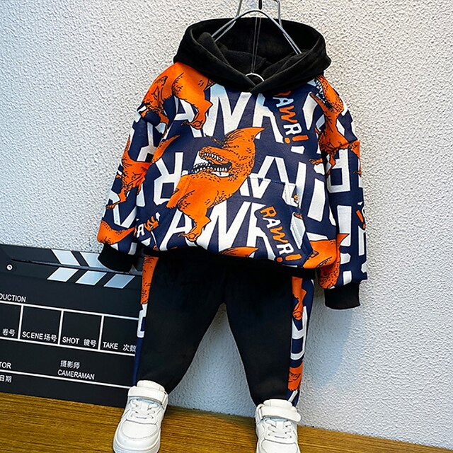 Baby & Kids Boys Clothing | Kids Boys Clothing Set 2 Pieces Long Sleeve Green Orange Dinosaur Letter Animal Print Cotton Indoor 