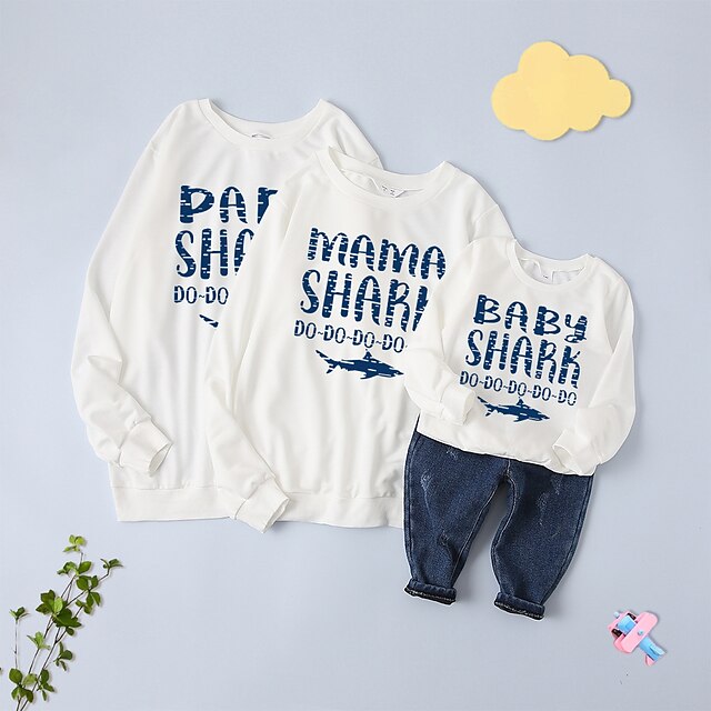 Baby & Kids Matching Outfits | Family Look Tops Sweatshirt Letter Daily Print White Red Long Sleeve Daily Matching Outfits / Fal