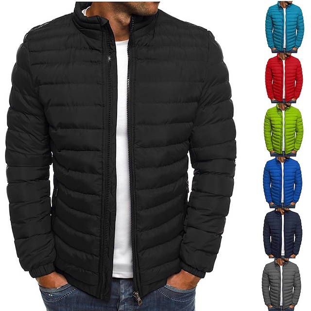 Men's Athletic Winter Quilted Full Zip Zipper Pocket Polyester Thermal ...