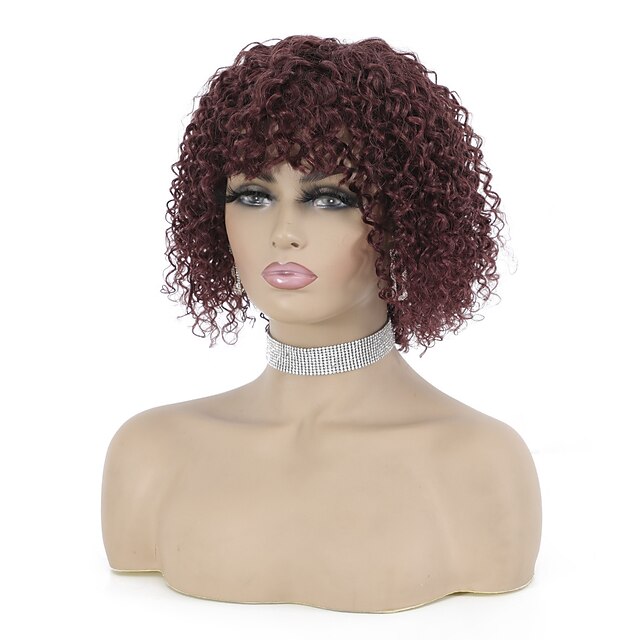 

Short Water Wave Human Hair Wigs with Bang Pixie Cut Machine Made Wigs Brazilian Hair Wigs Short Curly Wigs 150% Density Natural Color Hair Capless Human Hair