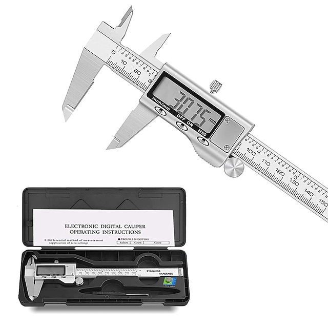  Digital Caliper Measuring Tool Stainless Steel Vernier Caliper 6 Inch/150mm Electronic Digital Calipers Inch/MM Conversion Calipers Measuring Tools with Large LCD Screen and Spare Battery