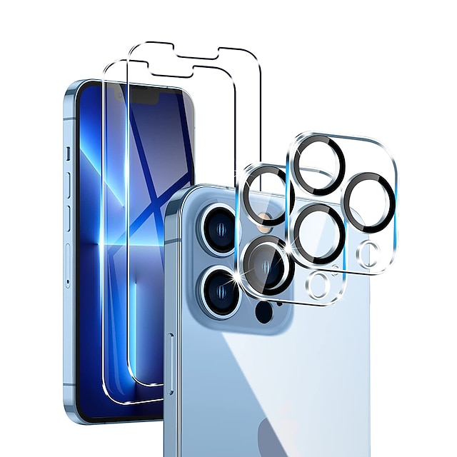  [2+2Pack] Skärmskydd + Kameralinsskydd Till Apple iPhone 15 Pro Max Plus iPhone 14 Pro Max iPhone 13 iPhone 12 iPhone 11 Härdat Glas 9 H-hårdhet Anti-fingeravtryck Högupplöst (HD) Reptålig