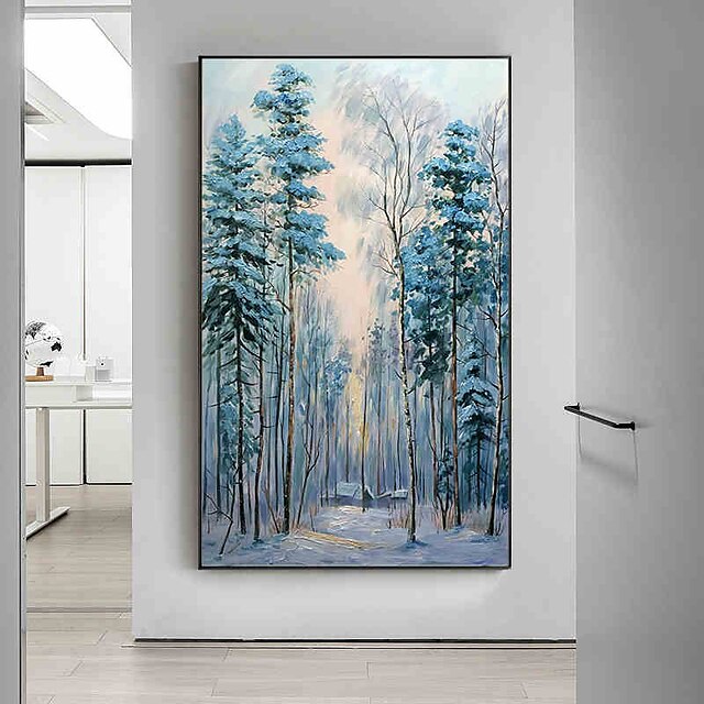 Home & Garden Wall Art | Oil Painting Handmade Hand Painted Wall Art Abstract Blue Snow Forest Landscape Home Decoration Decor R