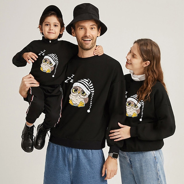 Baby & Kids Matching Outfits | Family Look Sweatshirt Animal Sports & Outdoor Print Black Long Sleeve Active Matching Outfits / 