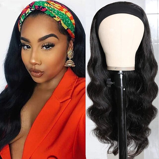 

Body Wave Headband Wig for Black Women Human Hair Capless Wigs 9A Brazilian Wavy Human Hair Wigs None Lace Front Machine Made Headband Wigs Glueless Beginner 150% Density
