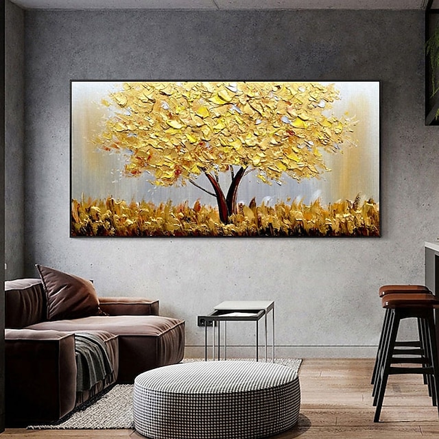 Handmade Oil Painting Canvas Wall Art Decoration Abstract Plant Painting Golden Tree for Home Decor Rolled Frameless Unstretched Painting 35