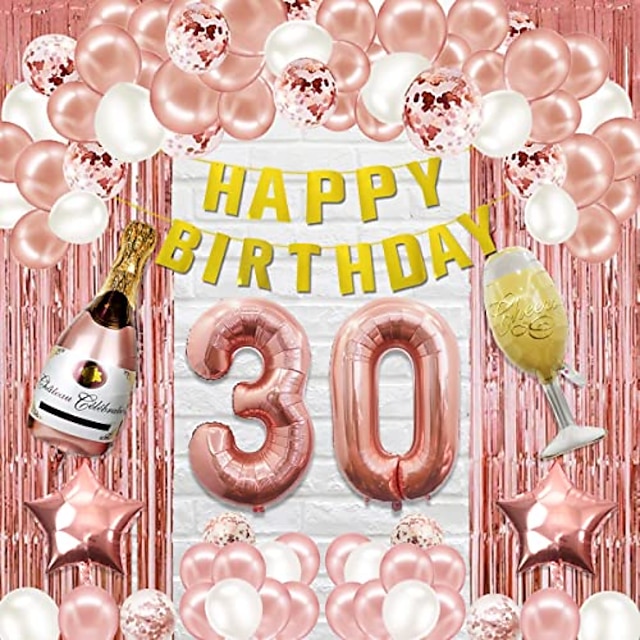  Happy 30th Birthday Decorations for Her,30 Birthday Decorations for Women,121Pcs 30th Birthday Balloons Party Supplies,30 Years Birthday Decorations Including Banner Fringe Curtain And Balloons Kits