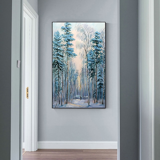 Home & Garden Wall Art | Oil Painting Handmade Hand Painted Wall Art Abstract Blue Snow Forest Landscape Home Decoration Decor R