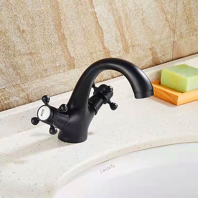  rubinetto del lavandino del bagno, centerset in bronzo lucidato a olio centerset un foro due maniglie rubinetti da bagno a un foro