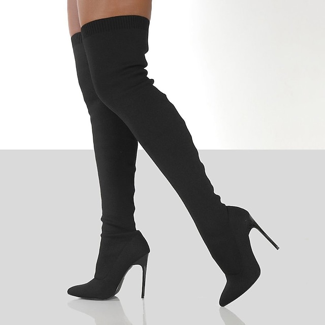  Pentru femei Cizme Tocuri stiletto Sock Boots Mărime Plus Size Zilnic Mată Ghete peste genunchi Cizme înalte pentru coapse Iarnă Toc Înalt Toc Stilat Vârf ascuțit Sexy Material elastic Loafer Negru