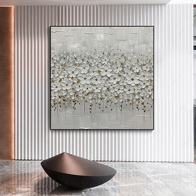  ruční olejomalba plátno umělecká dekorace na stěnu paleta nůž malba bílé květiny pro domácí výzdobu válcovaný bezrámový nenatažený obraz
