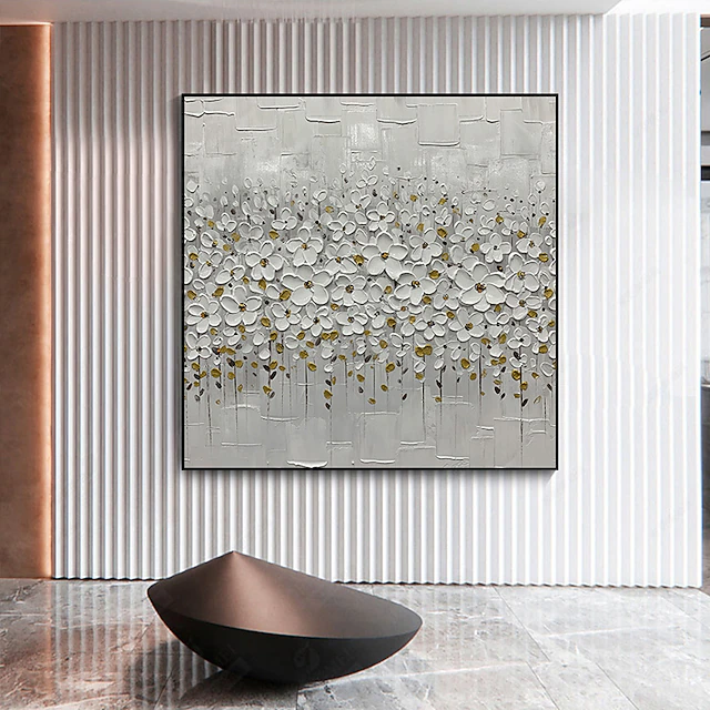 Handmade Oil Painting Canvas Wall Art Decoration Palette Knife Painting White Flowers for Home Decor Rolled Frameless Unstretched Painting 7