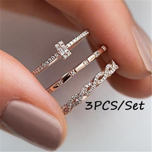  anello di zircone incastonato di diamanti a croce quadrata a tre pezzi dei gioielli di moda