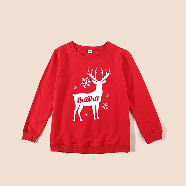 Baby & Kids Matching Outfits | Family Look Tops Cotton Deer Christmas Gifts Black Red Long Sleeve Daily Matching Outfits / Winte