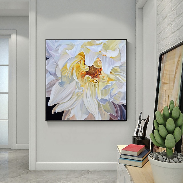 Home & Garden Wall Art | Handmade Oil Painting Canvas Wall Art Decoration AbstractFloral Painting White Sunflowers for Home Deco