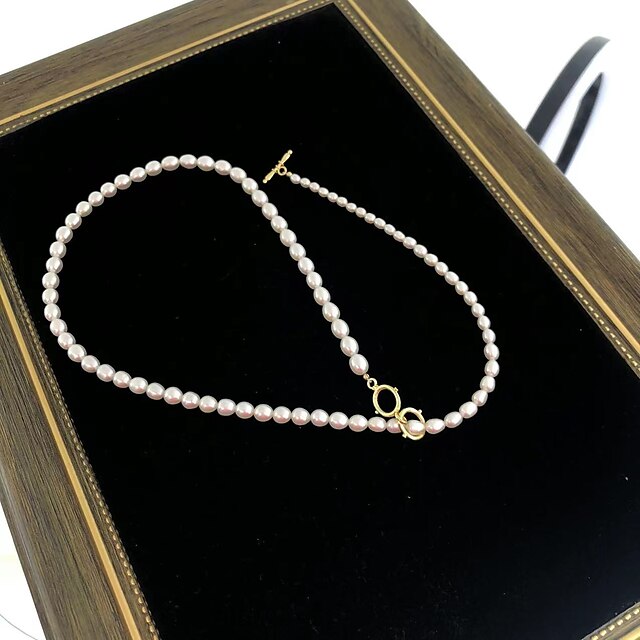 Collier alliage feuille imitation  perles longueur 40 cm