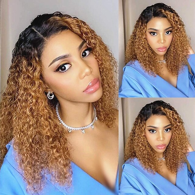 

Remy Human Hair 13x4 Lace Front Wig Side Part Style Ombre Color Wig with 200% Density Baby Hair Bleached Knots Wig for Women