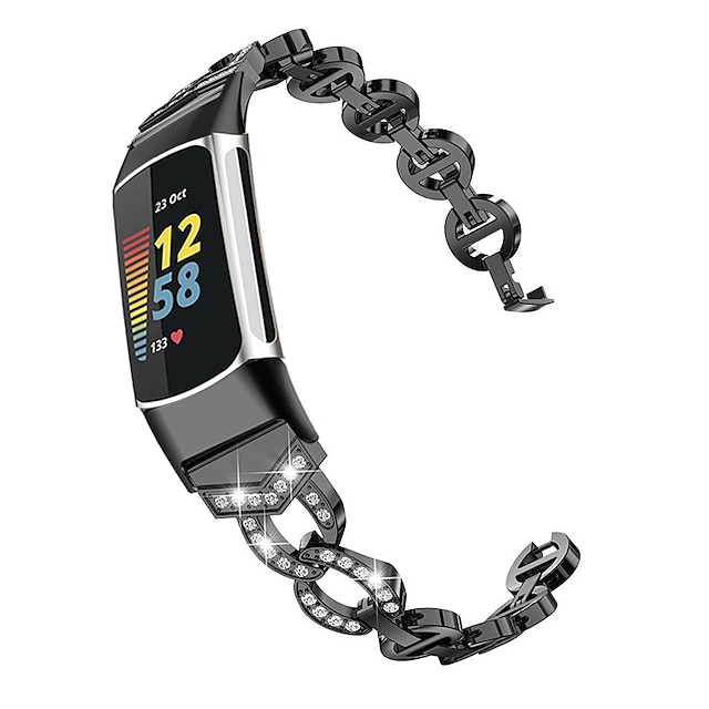 Klokkerem til Fitbit Charge 5 Rustfritt stål Erstatning Stropp Bling Diamond Smykker armbånd Armbånd