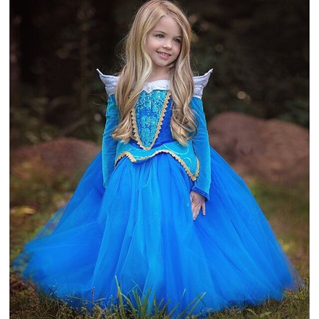 

Kids Little Girls' Dress Jacquard A Line Dress Special Occasion Performance Blue Maxi Long Sleeve Princess Sweet Dresses Fall Spring Regular Fit 3-10 Years