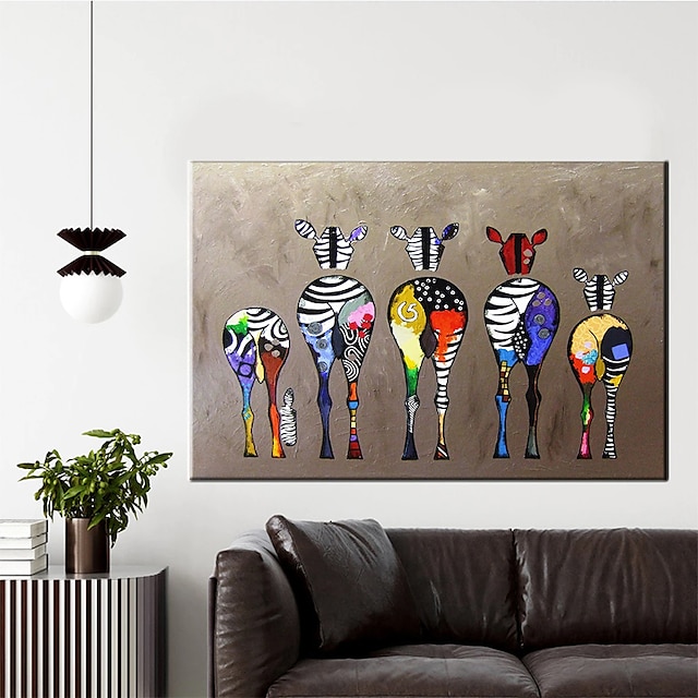  90*45cm handgemachtes Ölgemälde Leinwand Wandkunst Dekoration buntes Zebra für Wohnkultur gerollte rahmenlose ungedehnte Malerei
