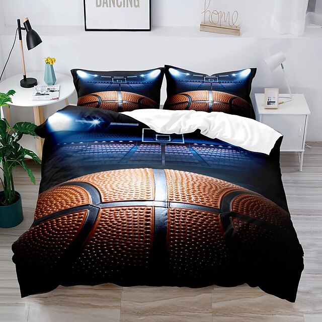 Sports Basketball Football Duvet Cover, Basketball Twin Bed Sheets