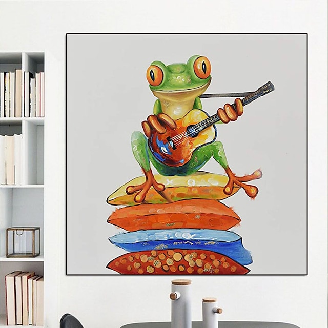 Home & Garden Wall Art | Oil Painting Handmade Hand Painted Wall Art Playing Guitar Frog Animal Abstract Home Decoration Decor S