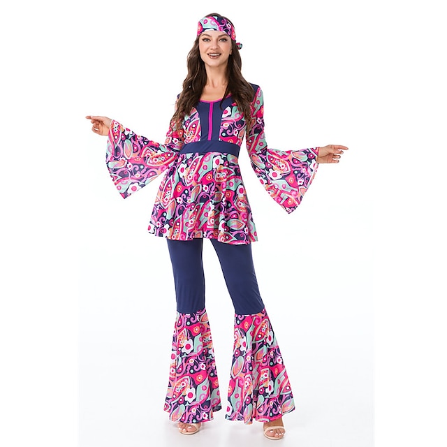 Mujer Baile Ropa de Fiesta Hippie Poliéster Azul / Rosa Tocados Disfraz 2022 – $51.99