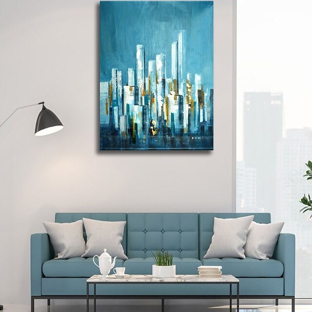 Home & Garden Wall Art | Oil Painting Handmade Hand Painted Wall Art Modern Abstract Blue City Building Landscape Home Decoratio