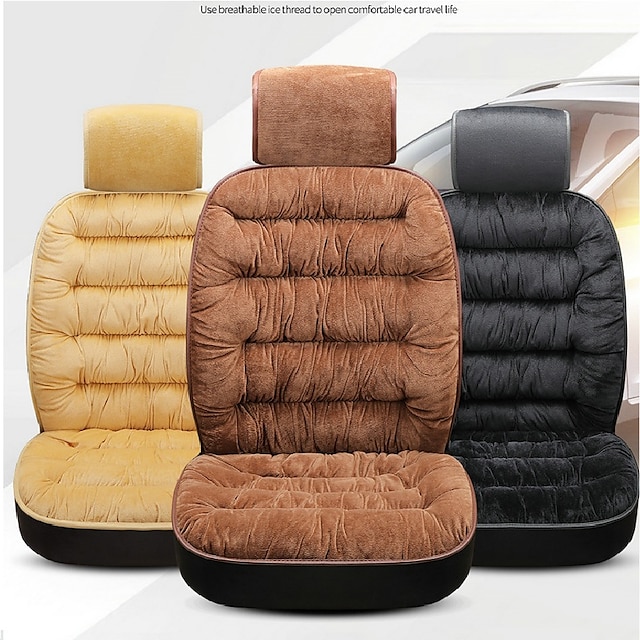  Luxury Warm Car Seat Covers 1 PCs Universal Winter Car Protectors Anti-Slip Driver Seat Cover Plush with Backrest Strip-type Easy Install Fit Interior Accessories for Auto Truck Van SUV
