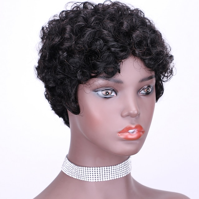 

Human Hair Wig Short Afro Curly Asymmetrical Black Multi-color Soft Party Women Capless Brazilian Hair Women's Natural Black #1B 6 inch Party / Evening Daily Daily Wear