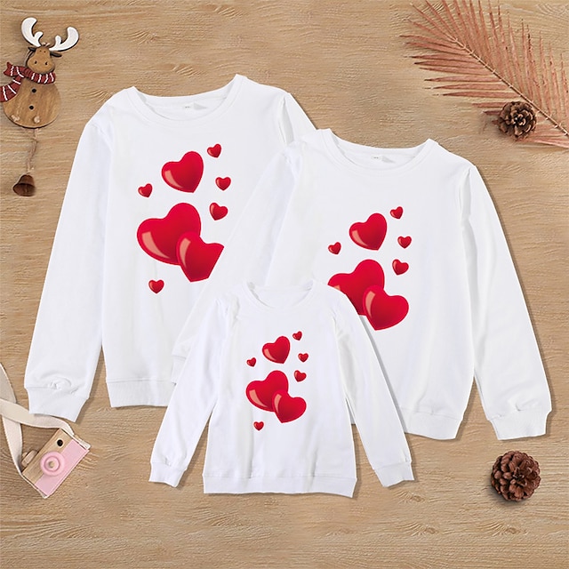 Baby & Kids Matching Outfits | Family Look Valentines Sweatshirt Heart Peace Street Print White Black Long Sleeve Active Matchin