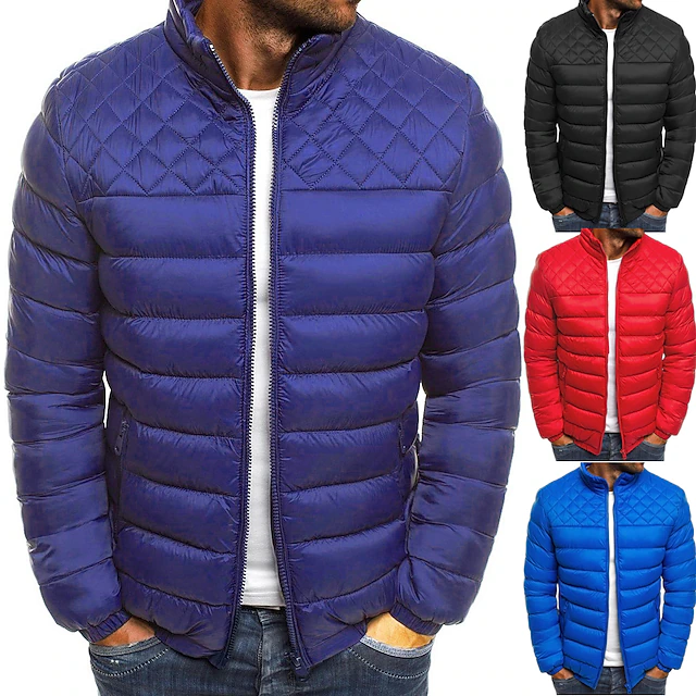Men's Quilted Jacket Padded Jacket Bomber Jackets Diamond Winter Jacket Zip Up Stand Collar Rib Varsity Windproof Breathable Lightweight Outerwear Trench Coat Top Fishing Traveling Skiing2