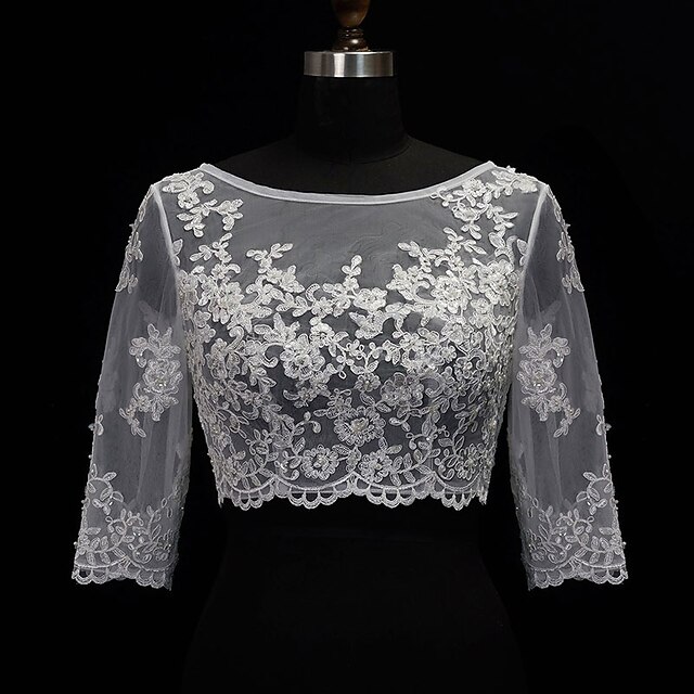 Shawl & Wrap Shawls Women's Wrap Bolero Sexy Bridal Half Sleeve Lace Wedding Wraps With Button For Wedding Spring & Summer4
