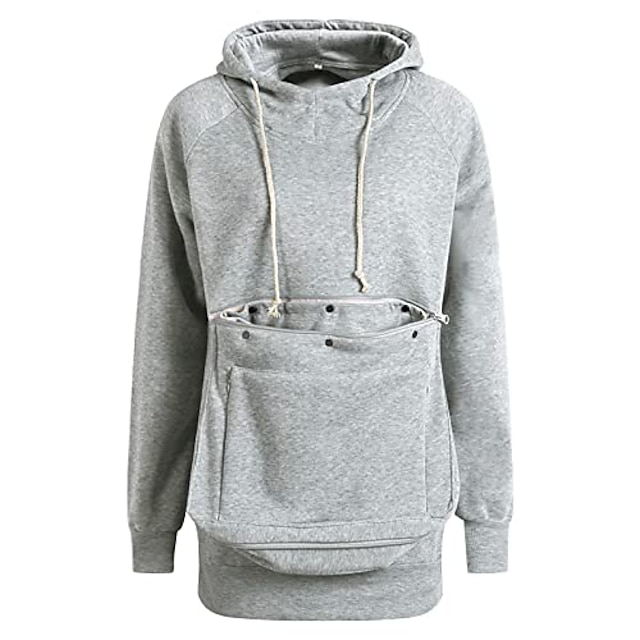  Pullover Long Sleeve Puppy Holder Sweatshirt Pet Carrier Cat Dog Big Kangaroo Pocket Pouch Hoodies for Women (Gray, L)