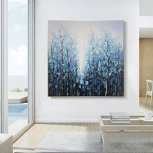 Home & Garden Wall Art | Oil Painting Handmade Hand Painted Wall Art Abstract Blue Forest Landscape Home Decoration Decor Rolled