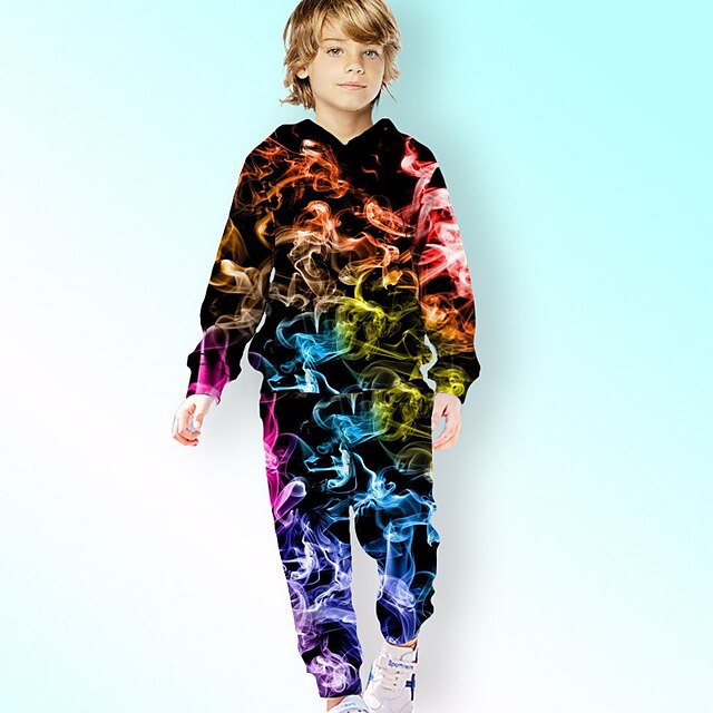 Baby & Kids Boys Clothing | Kids Boys Hoodie & Pants Clothing Set 2 Pieces Long Sleeve Rainbow Gradient Ramp Print Street Sports
