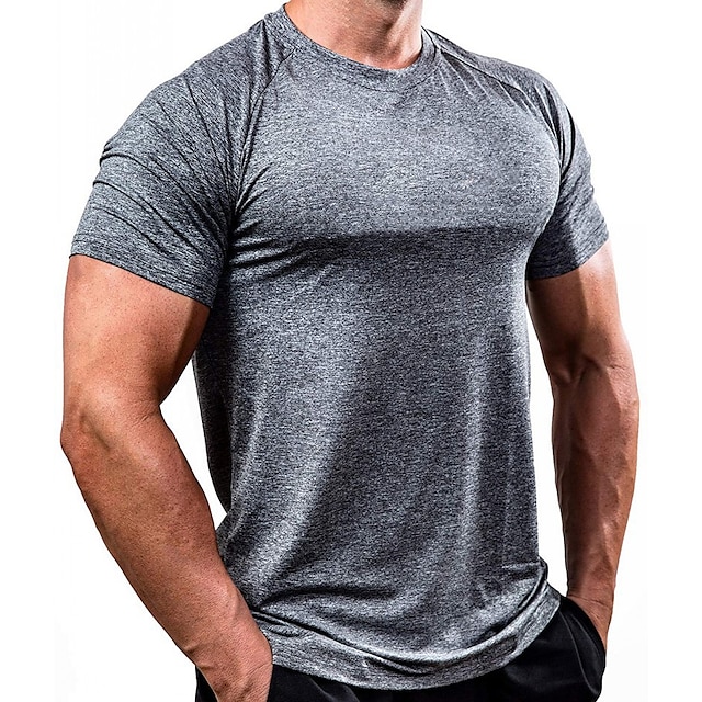  Men's Yoga Top Summer Solid Color Army Green Black Spandex Yoga Gym Workout Running Tee Tshirt Top Short Sleeve Sport Activewear Breathable Quick Dry Lightweight Stretchy